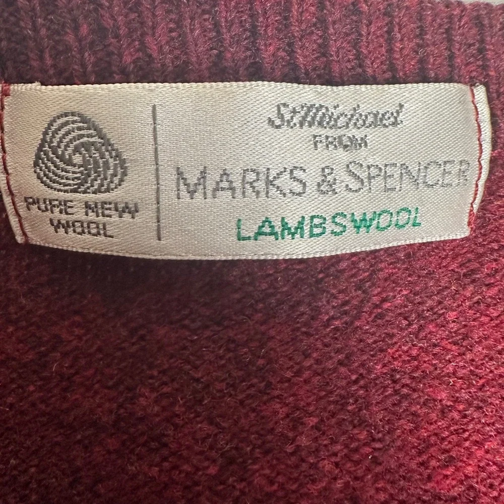 Marks & Spencer St Michael Sweater Mens XL Bordeaux Red Lambswool V-Neck UK Made